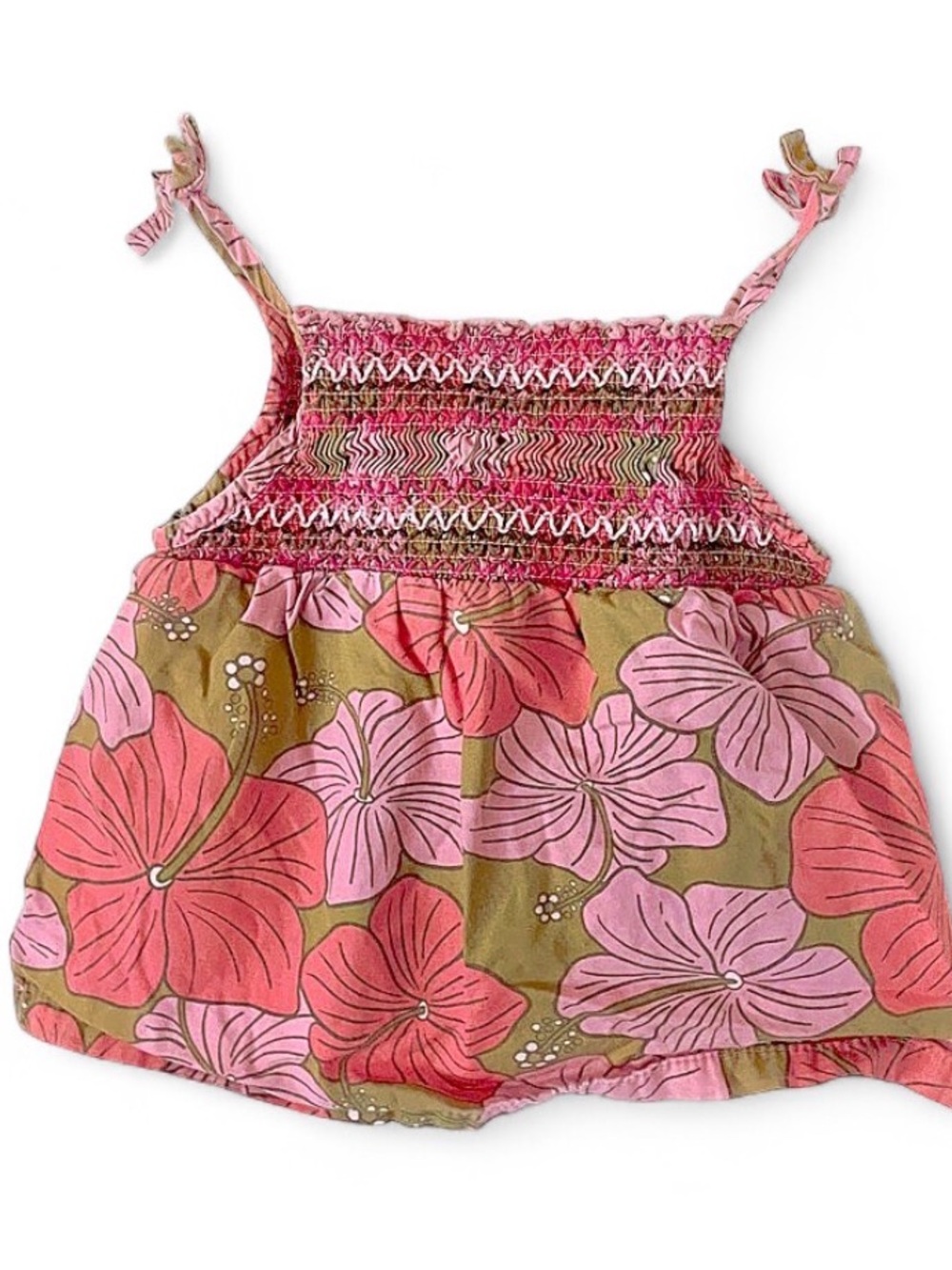 Old Navy, Pink Hibiscus-Floral-Smocked,Camisole Top, 6-12 months